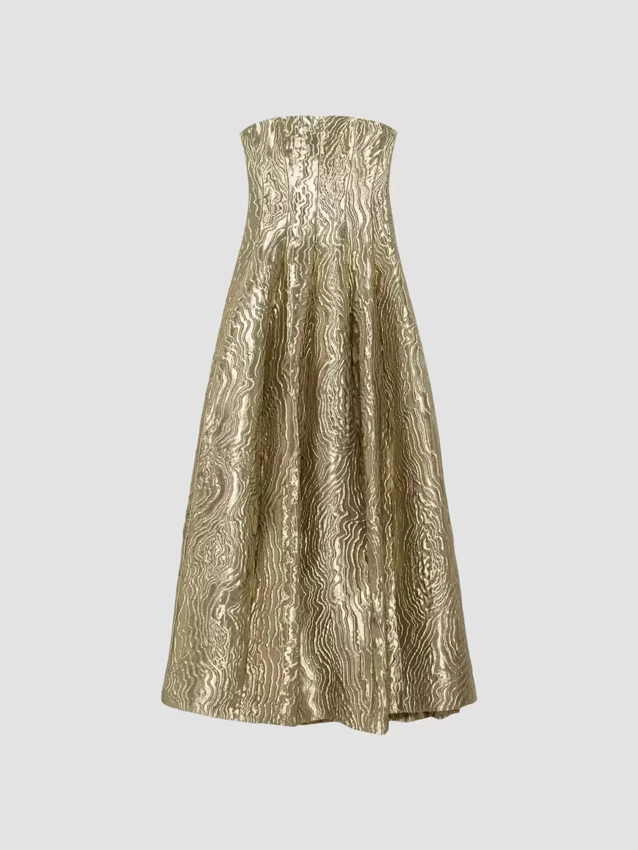 Celeste Metallic Jacquard Strapless Gown by SIMKHAI
