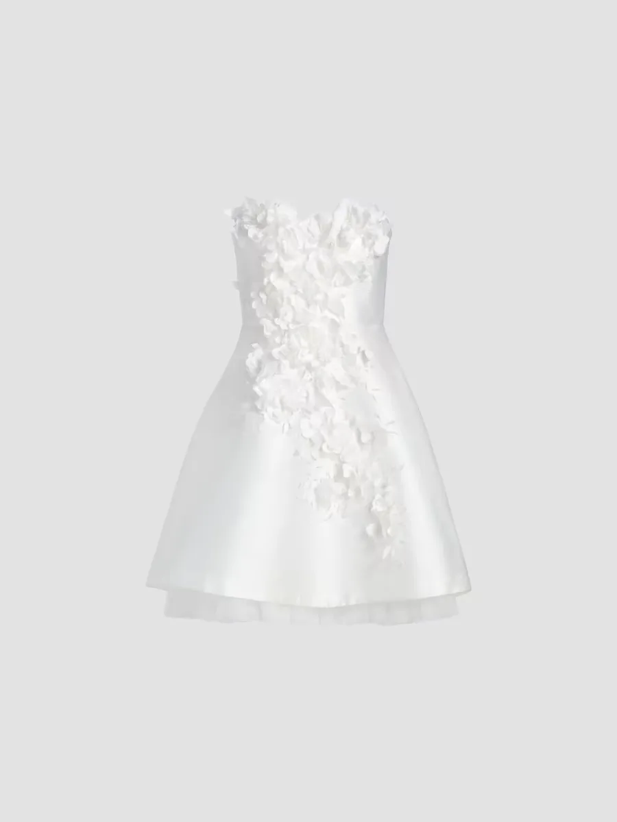 Floral Appliqu Strapless Cocktail Dress by Badgley Mischka