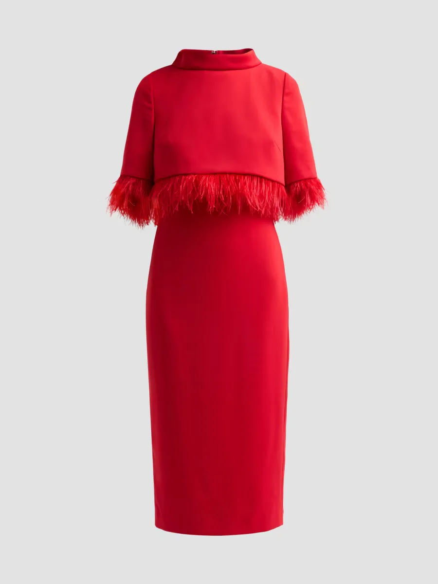 Layered Feather-Trim Cocktail Dress by Badgley Mischka