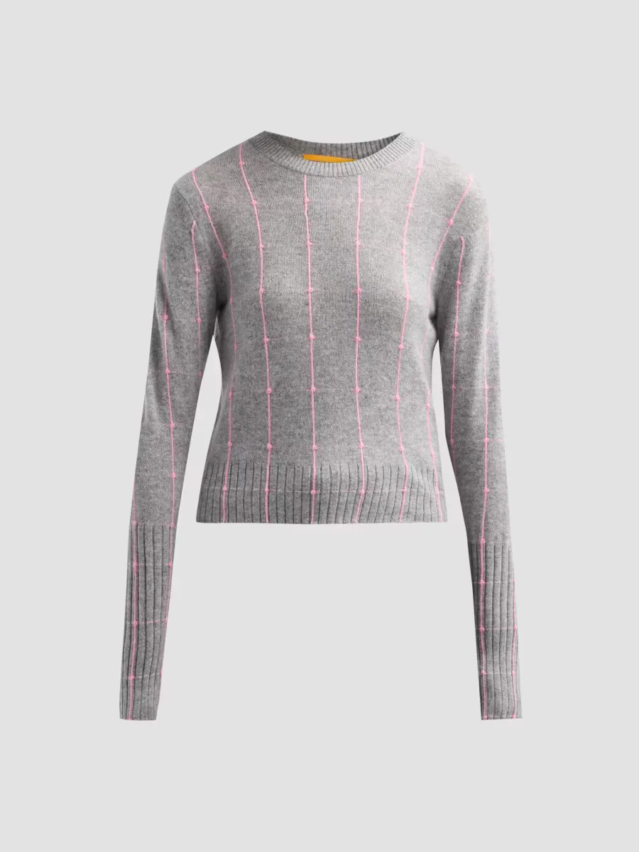 Shrunken Windowpane Cashmere Crewneck Sweater by Guest in Residence