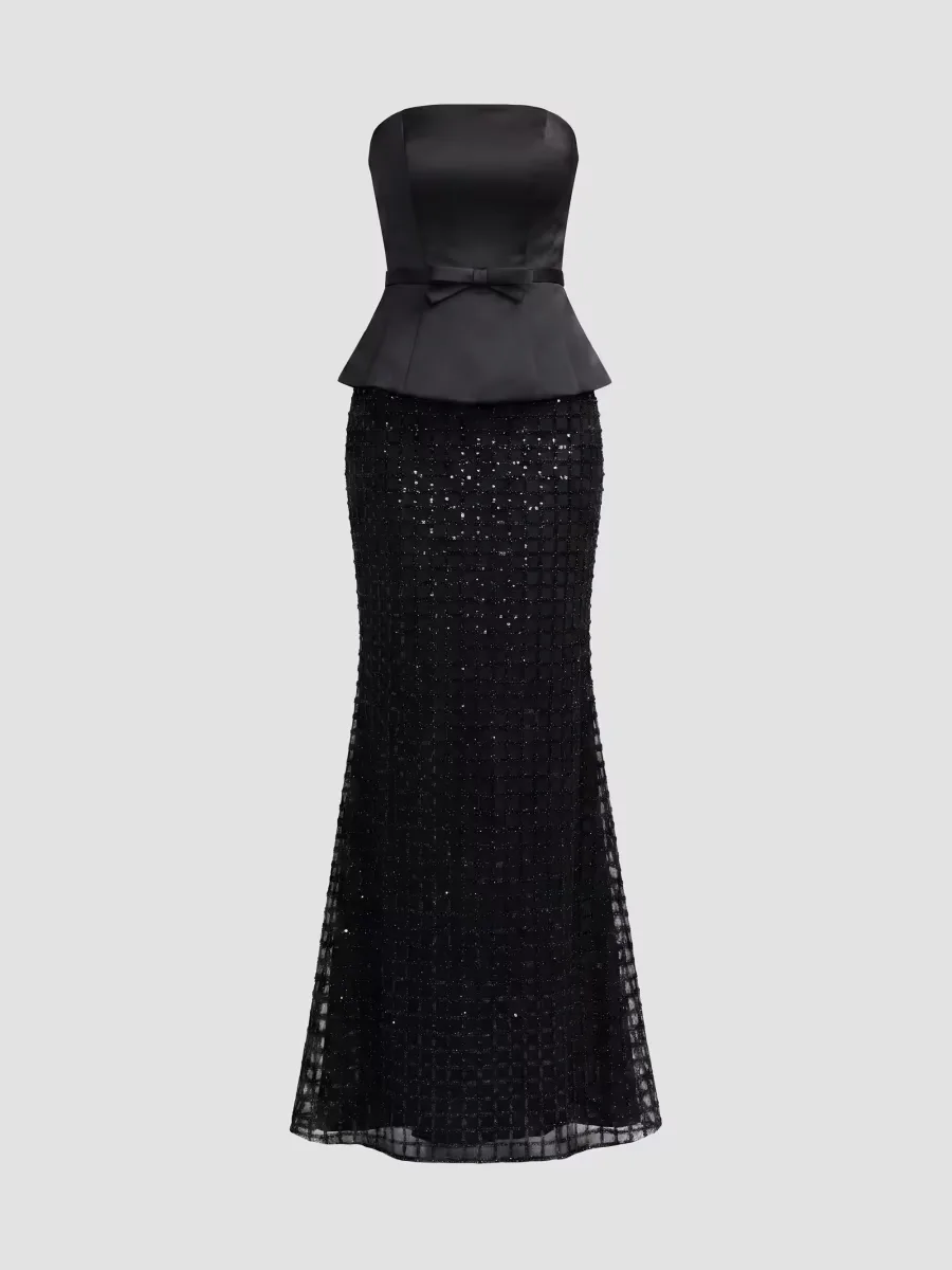Mac Duggal Sequined Satin Column Gown by M.A.C.