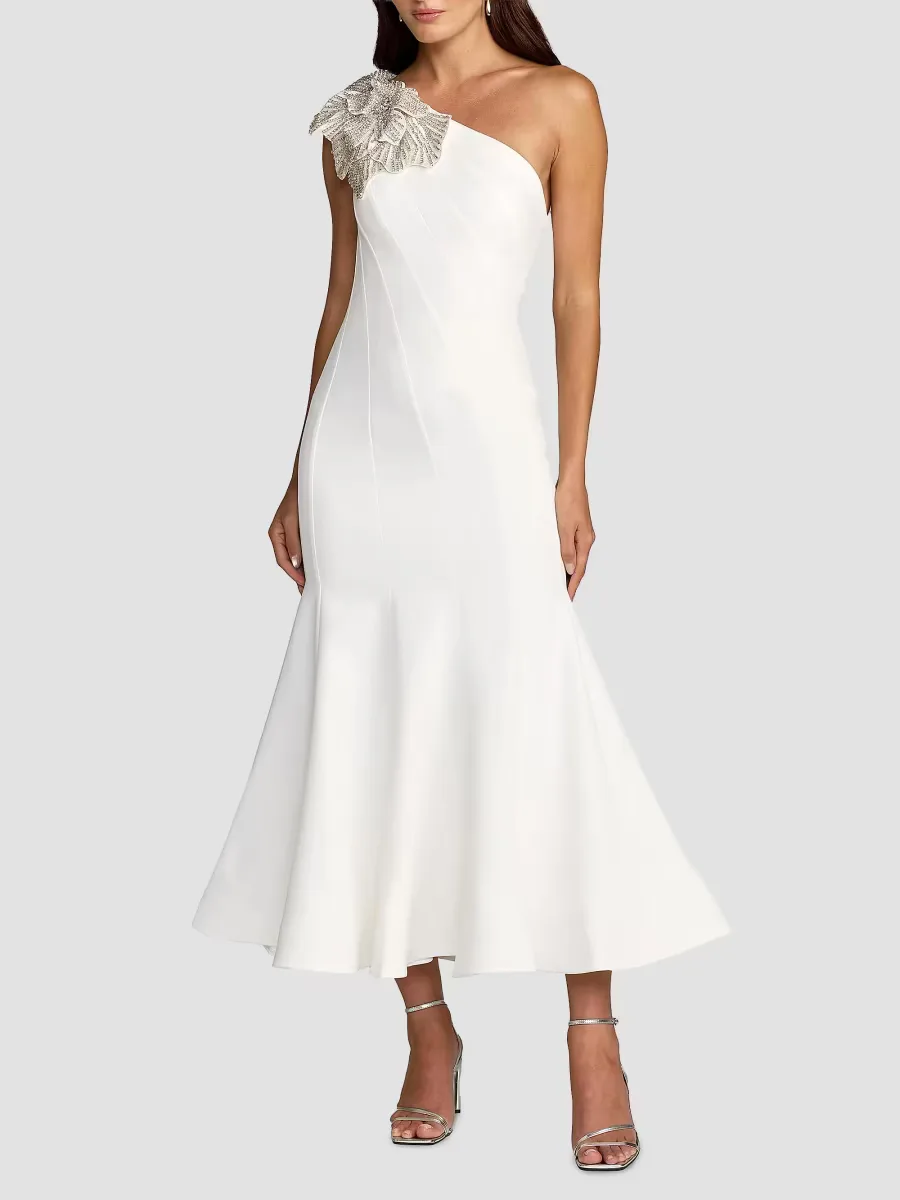Mac Duggal Embellished Crepe One-Shoulder Mermaid Midi-Dress by M.A.C.
