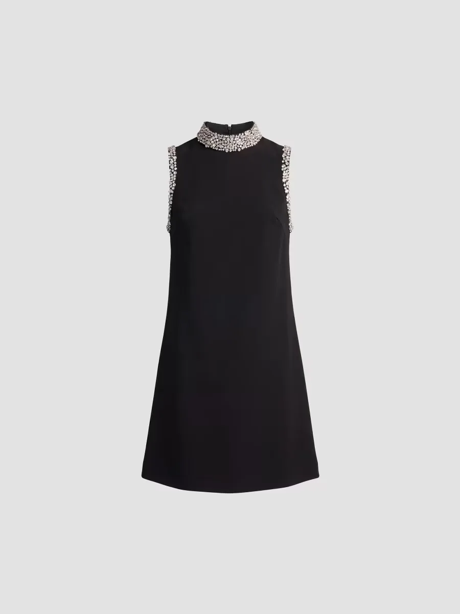 Mac Duggal Beaded Crepe Sleeveless Mini Dress