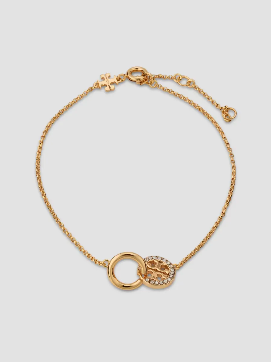 Icon 18K-Gold-Plated & Crystal Interlocking Charm Bracelet by Tory Burch