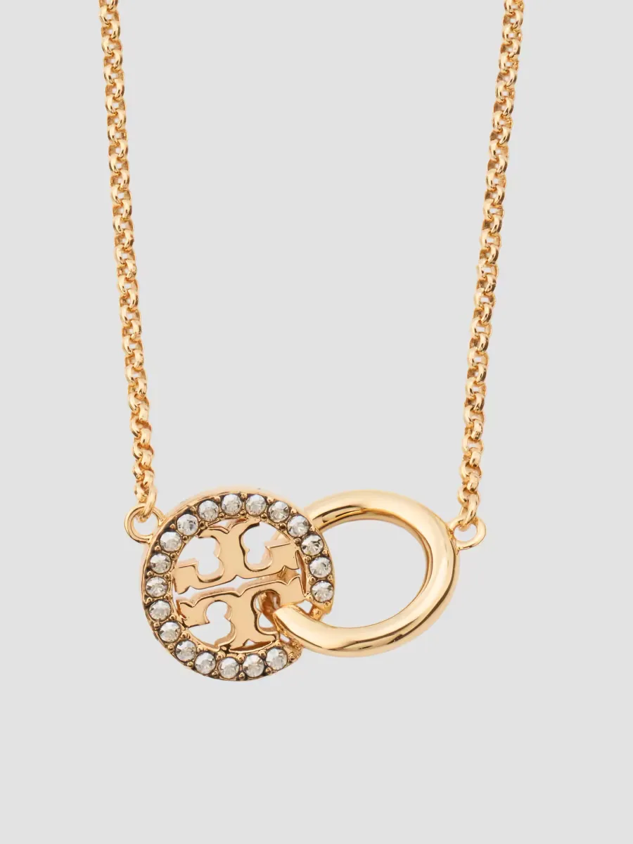Icon 18K-Gold-Plated & Crystal Interlocking Pendant Necklace by Tory Burch