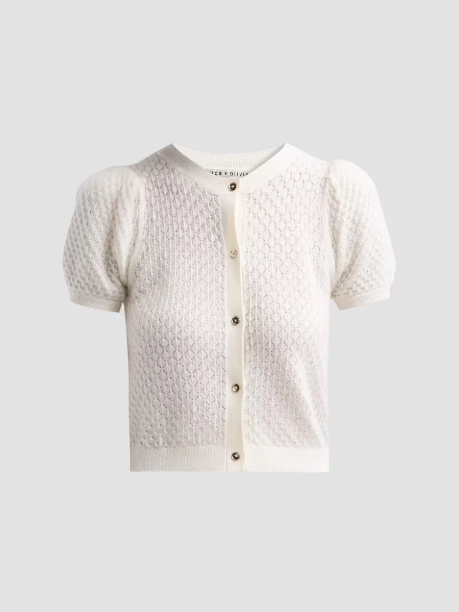 Sabine Puff-Sleeve Crop Cardigan by Alice + Olivia