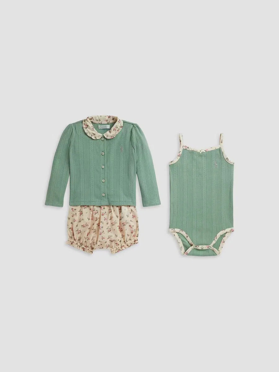 3-Piece Cardigan, Bloomers & Bodysuit Set by Ralph Lauren
