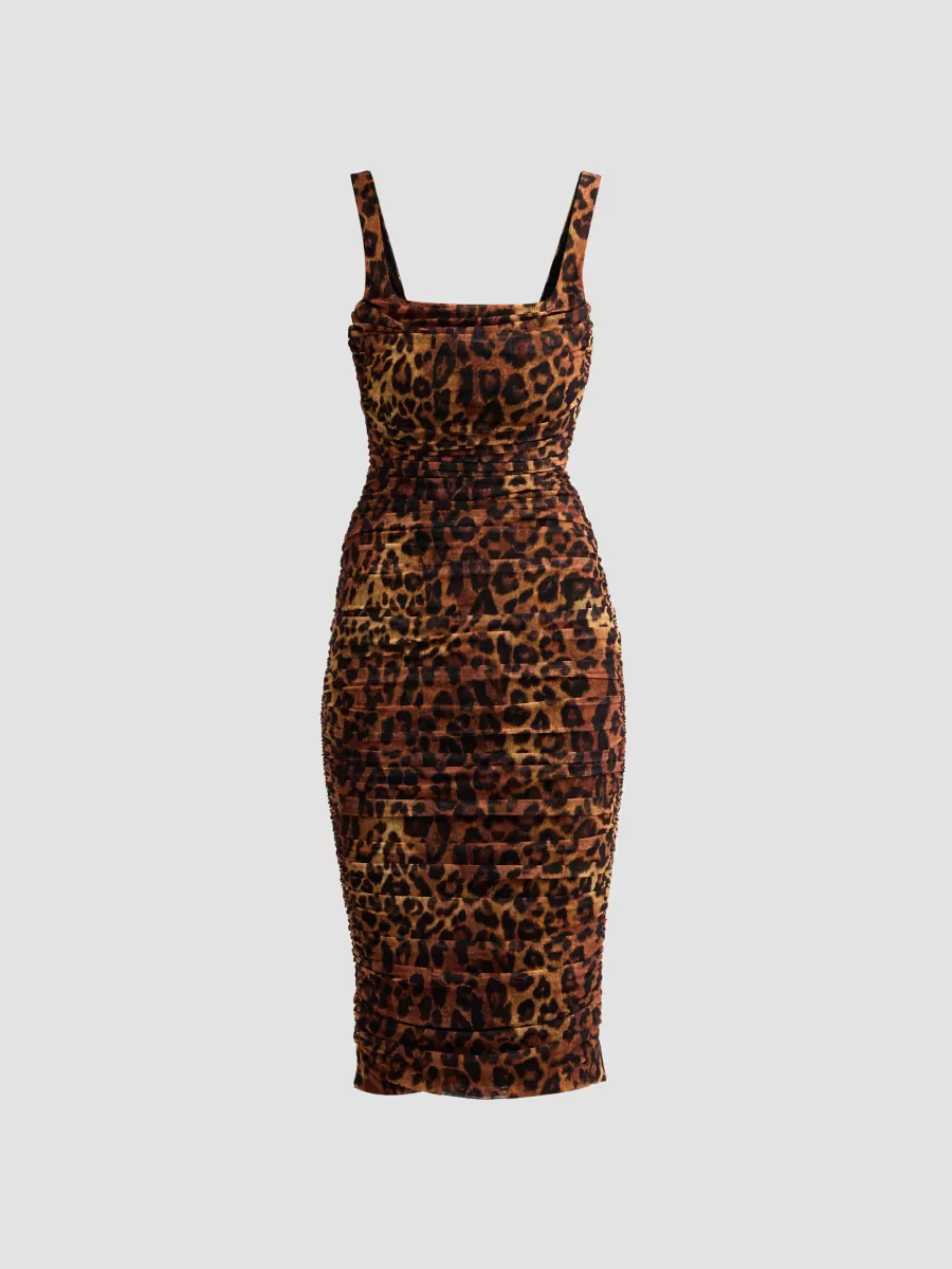 Anya Leopard-Print Shirred Midi Dress by L'AGENCE
