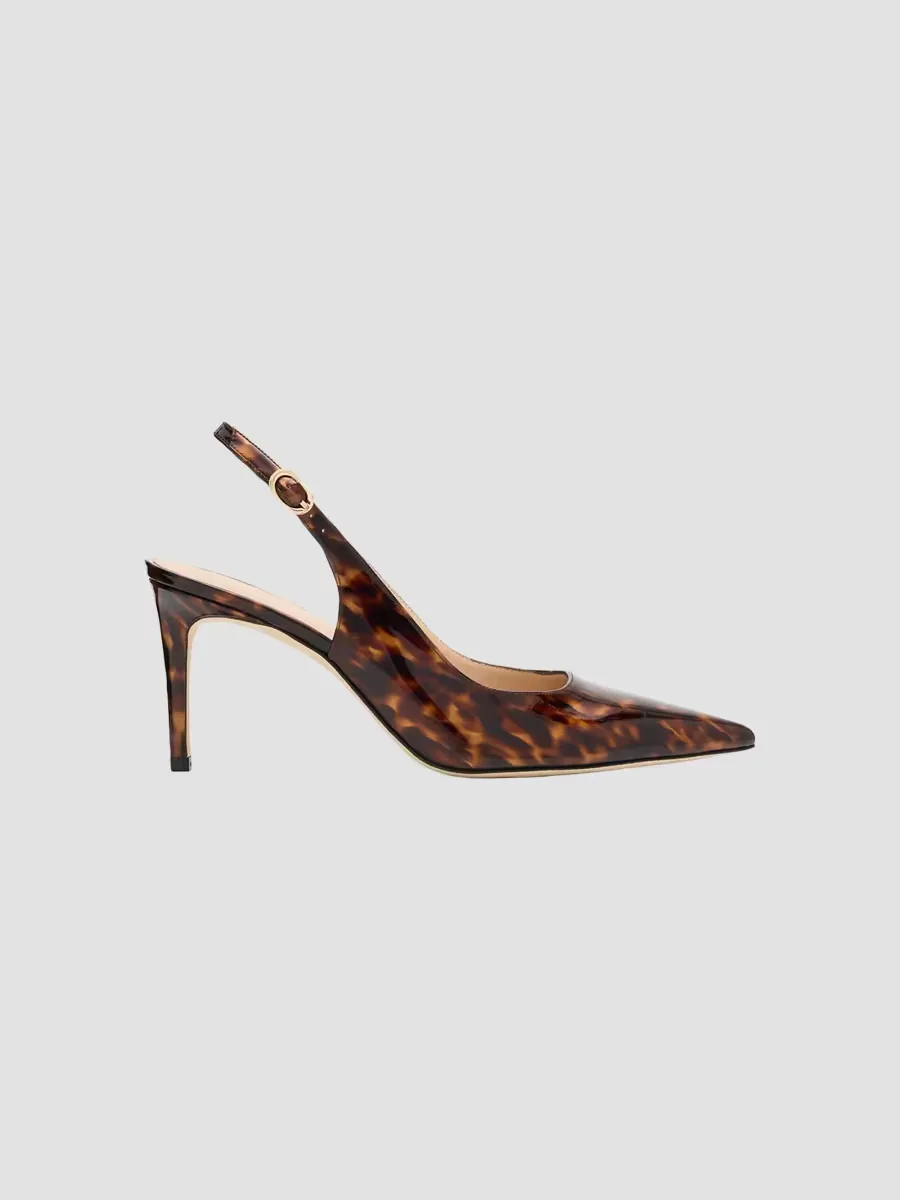 Stuart Power 75MM Tortoiseshell Patent Leather Slingback Pumps