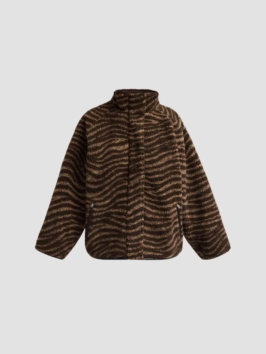 Sun Zebra-Print Sherpa Funnel Neck Jacket by rag & bone