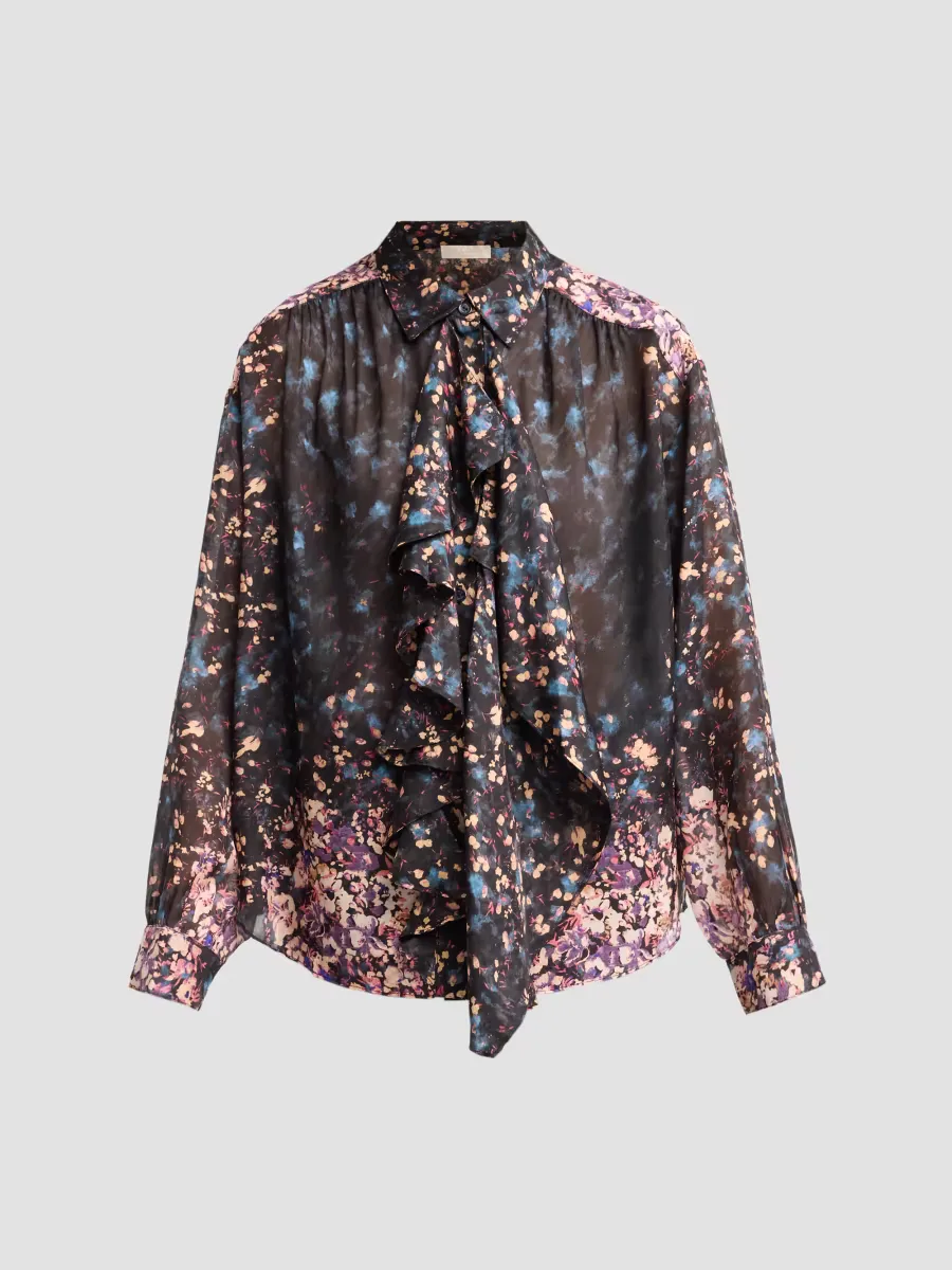 Gesture Floral Silk Ruffle Blouse by Ulla Johnson