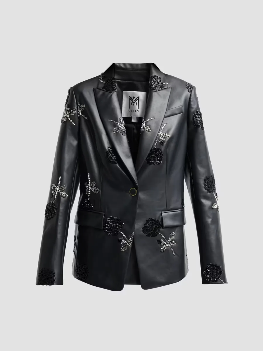 Avery Beaded Faux-Leather Blazer by Milly
