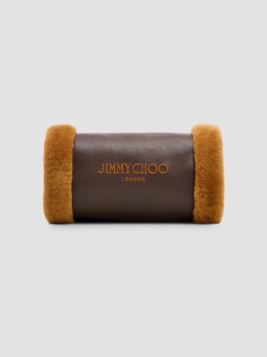 Leather Shearling-Trimmed Clutch Muff by Jimmy Choo