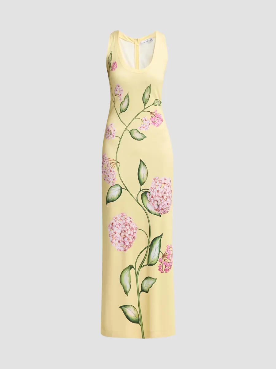Porcelain Flower Jersey Gown by Oscar de la Renta