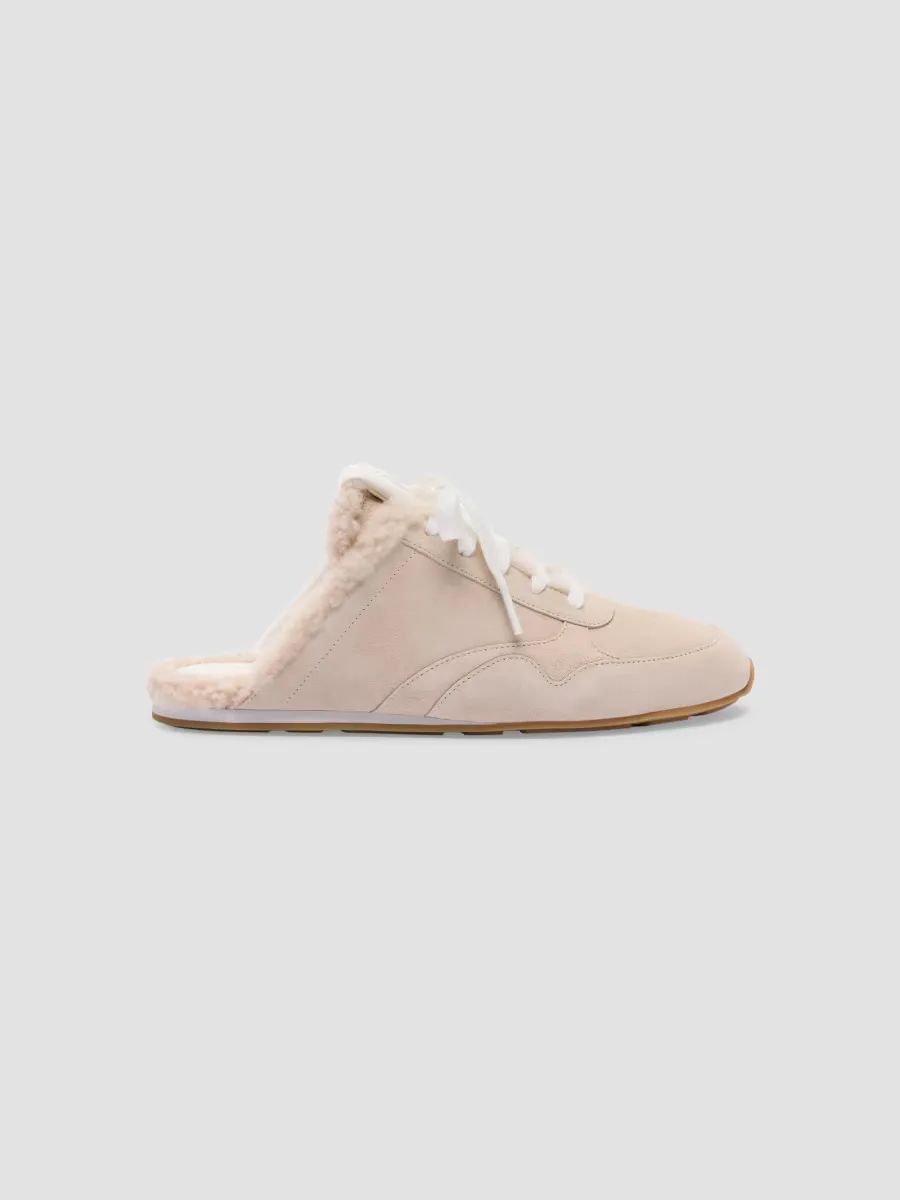 Bond Suede & Shearling Lace-Up Mules by Stuart Weitzman