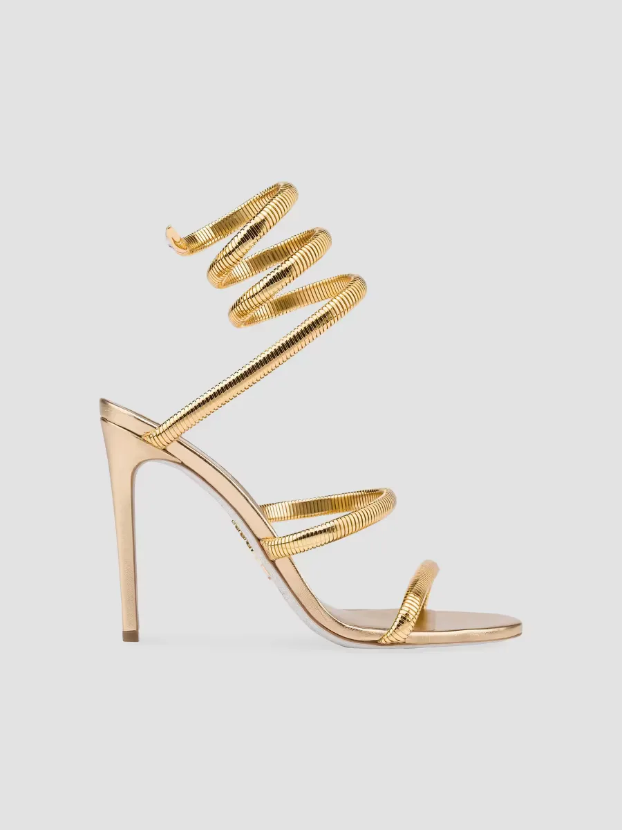 Leather & Copper Snake Strap Sandals by Rene Caovilla