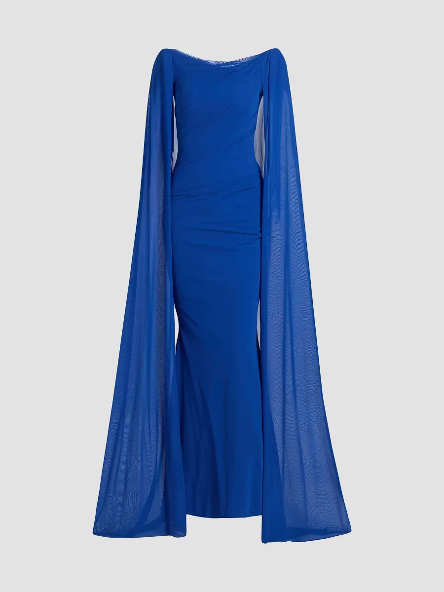 Chiffon Cape-Sleeve Sheath Gown by Talbot Runhof