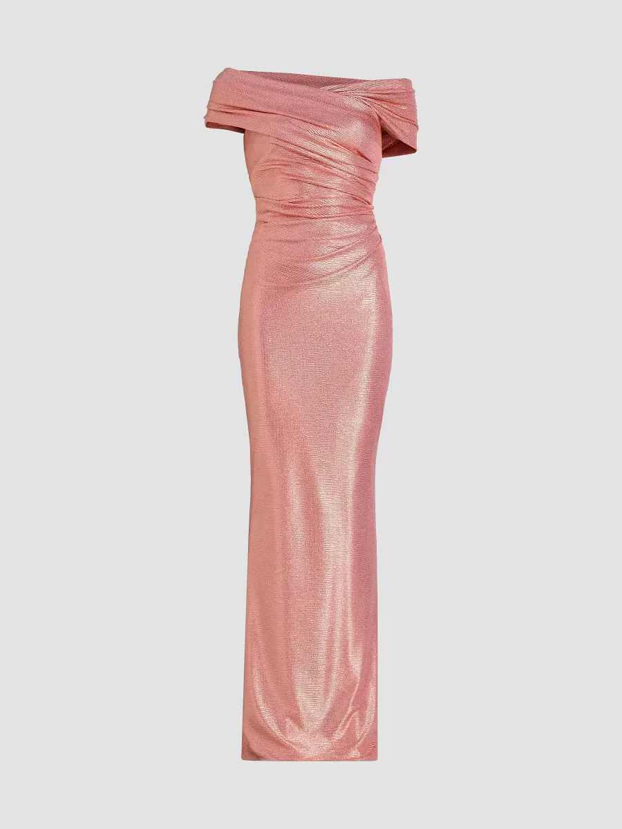 Metallic Off-the-Shoulder Sheath Gown by Talbot Runhof