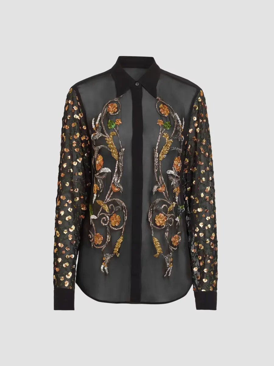 Chowy Floral Embellished Sheer Shirt