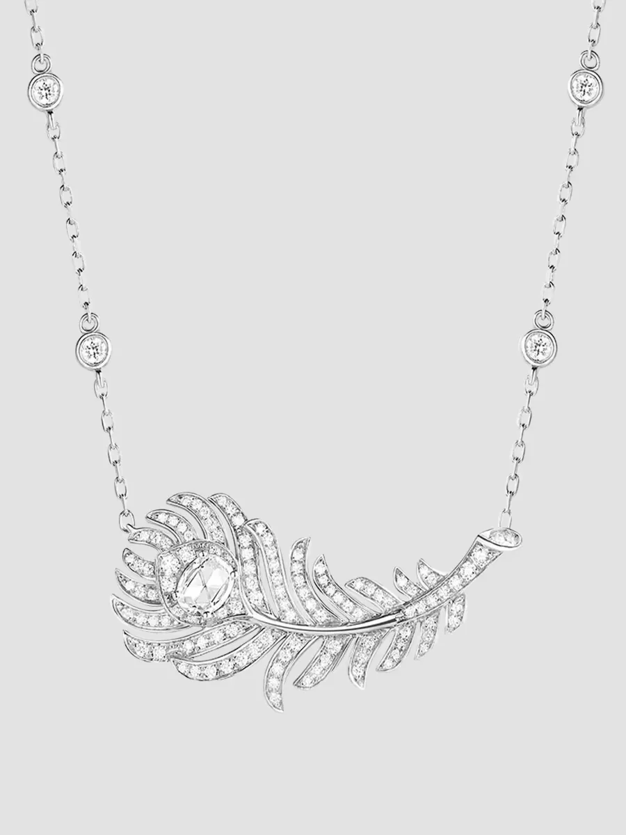 Plume De Paon 18K White Gold & 0.97 TCW Diamond Pendant Necklace by Boucheron