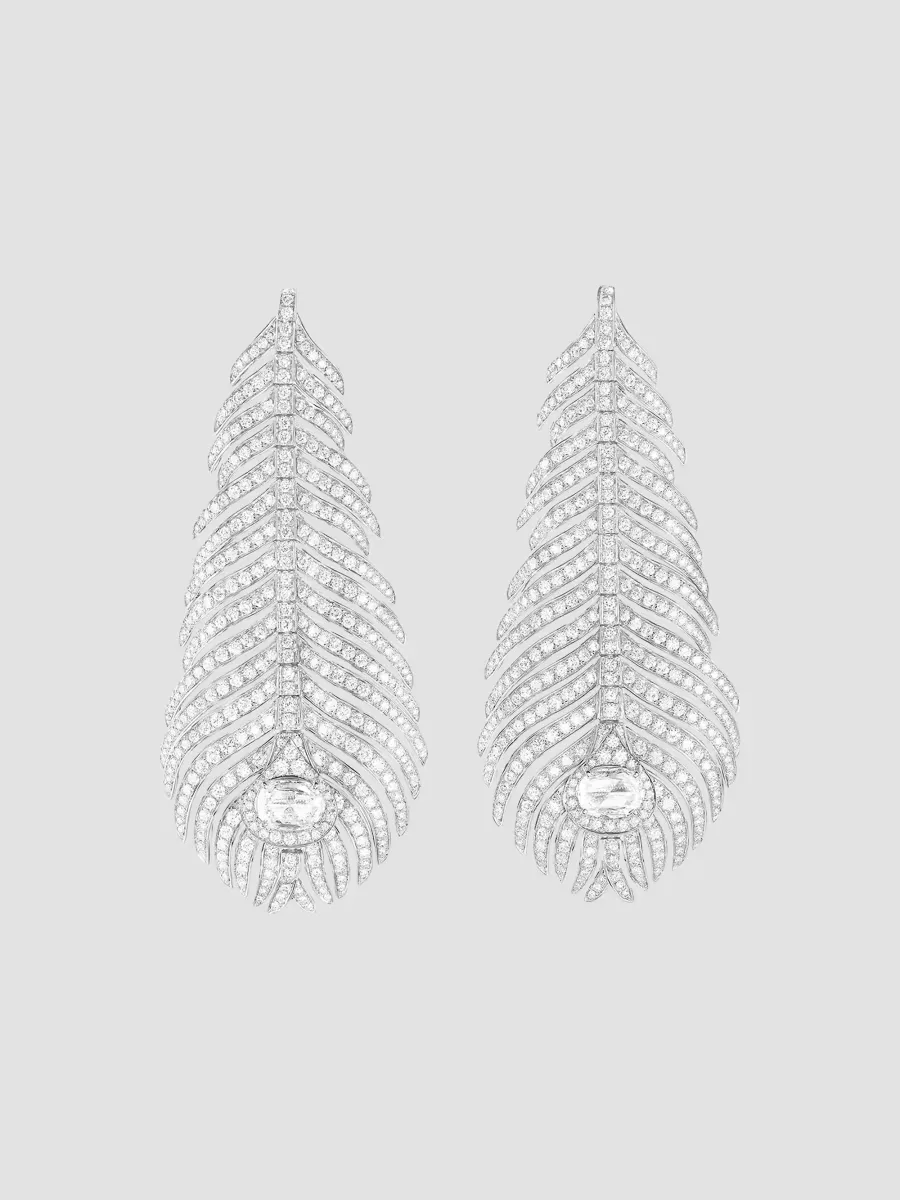 Plume De Paon 18K White Gold & 5.80 TCW Diamond Drop Earrings by Boucheron