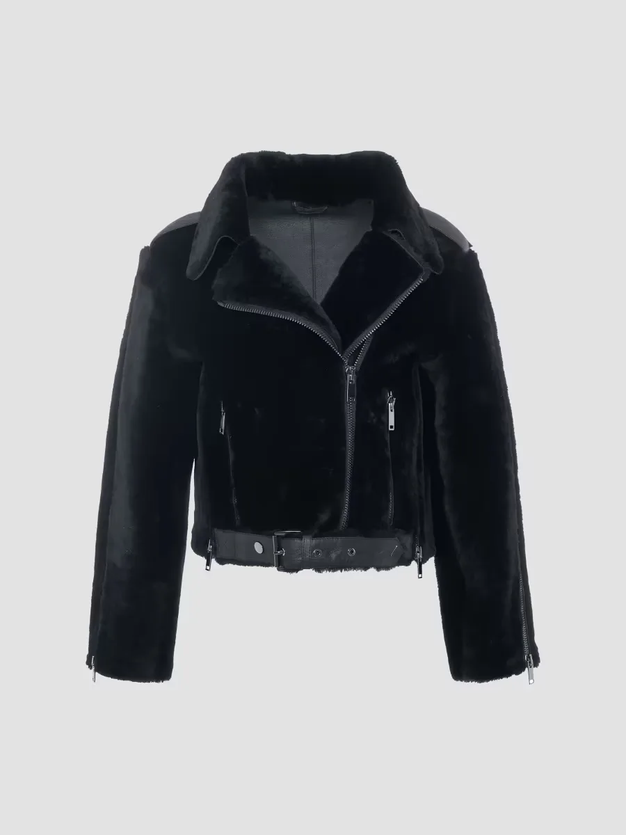 Select Shearling Lamb and Leather Moto Jacket by Gorski