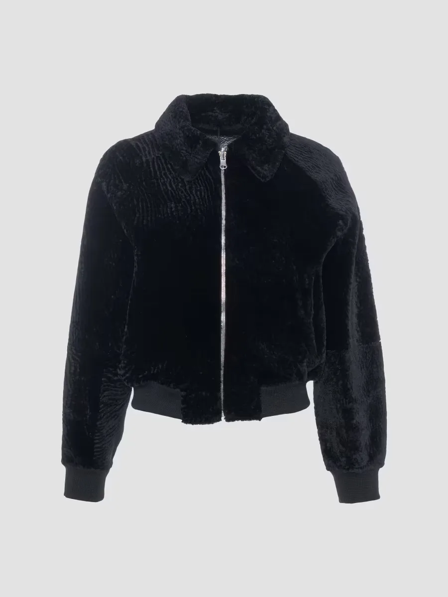 Reversible Textured Shearling Lamb Zip Jacket by Gorski