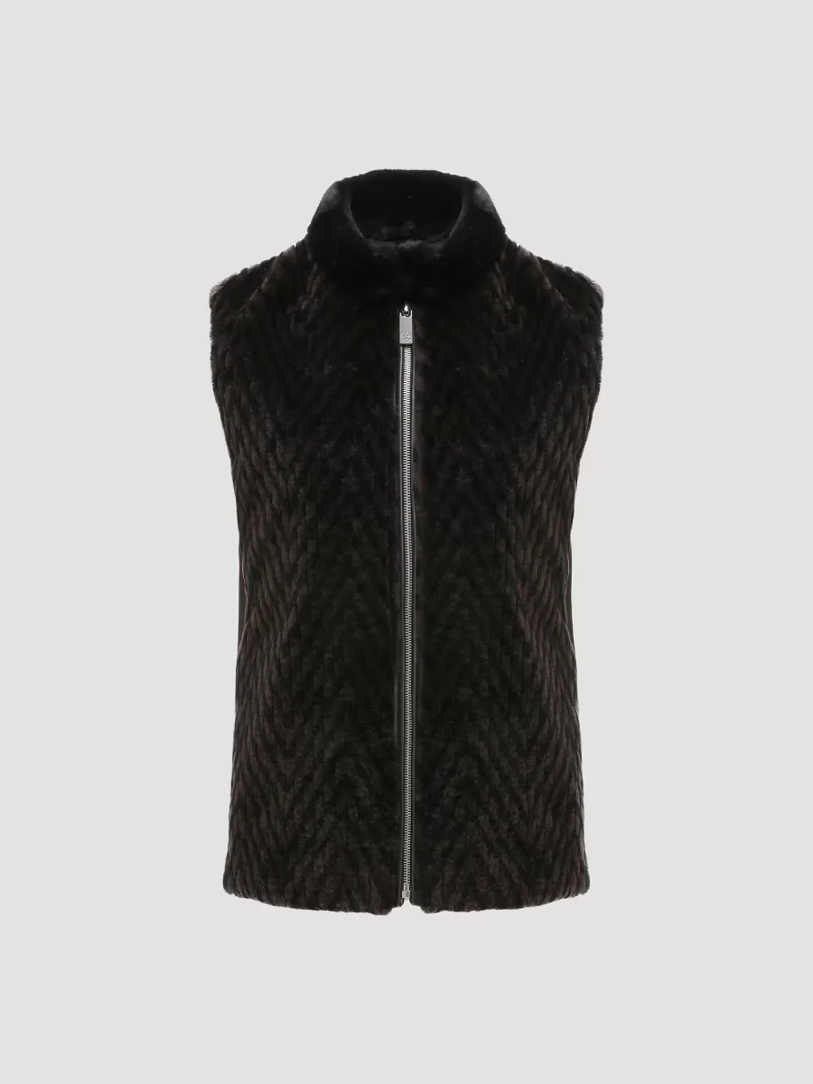 Select Shearling Lamb Chevron Grooved Zip Vest by Gorski