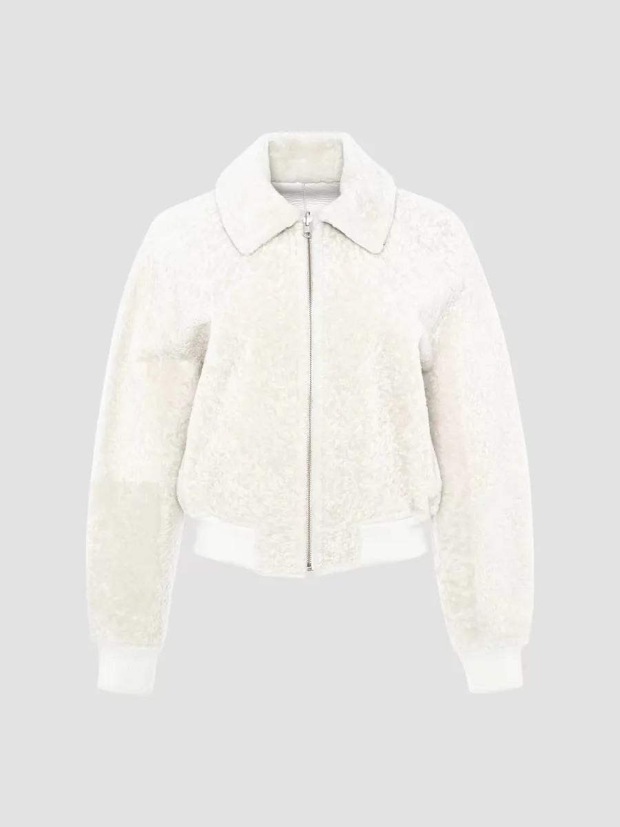 Reversible Textured Shearling Lamb Zip Coat by Gorski