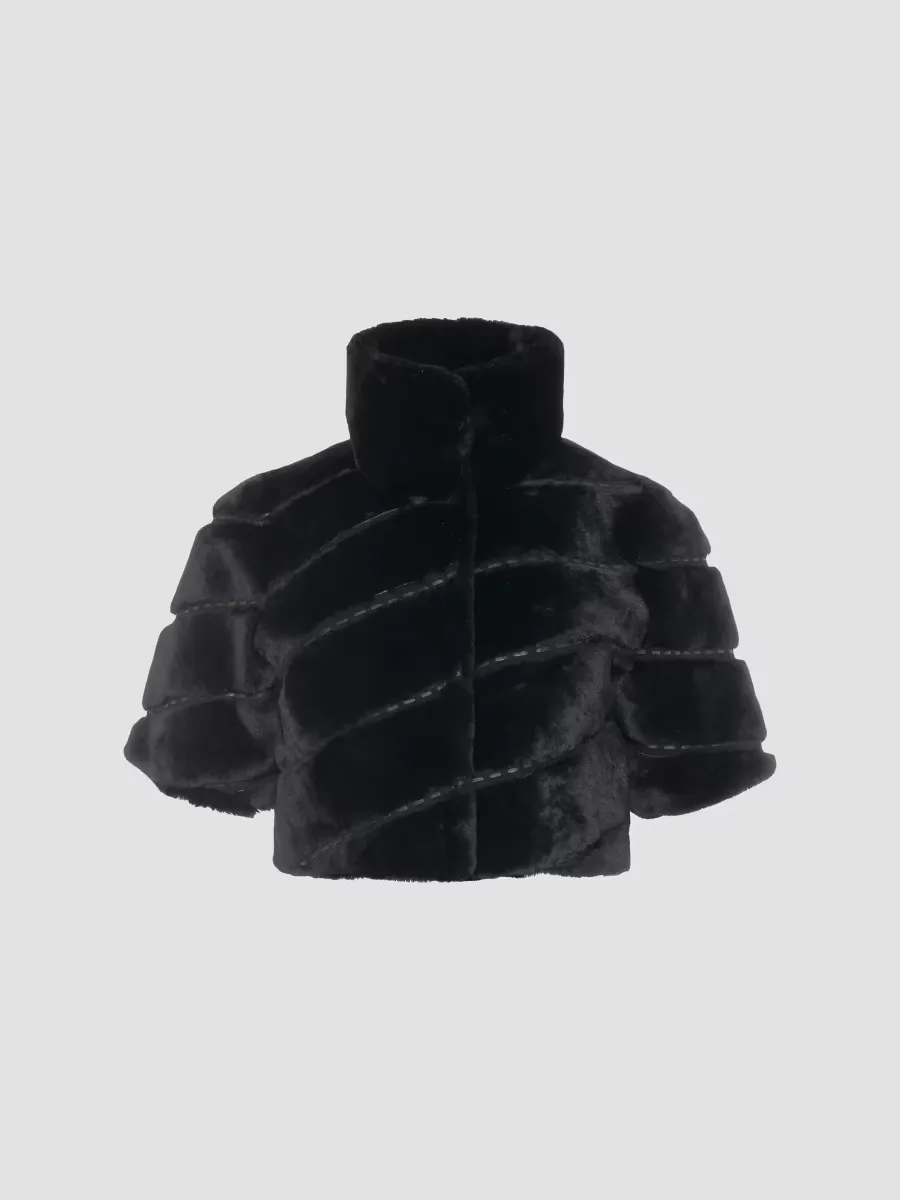 Select Shearling Lamb Diagonal Bolero with Cropped Sleeves by Gorski