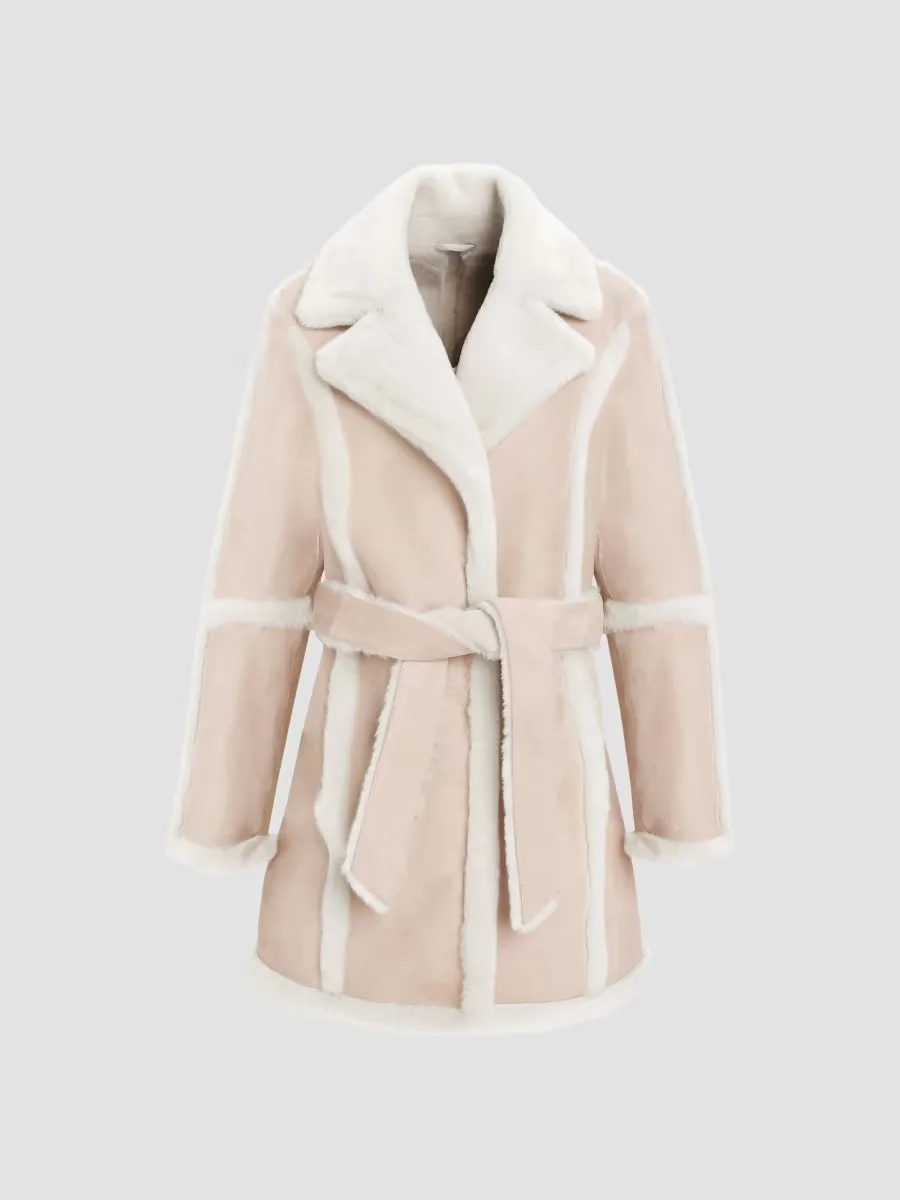 Merino Shearling Lamb Stroller Coat with Spill Seam, Belt
