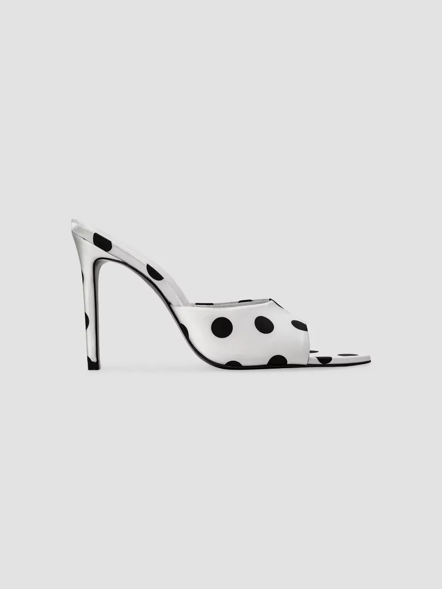 Bella 100MM Polka Dot Mule Heels by Black Suede Studio
