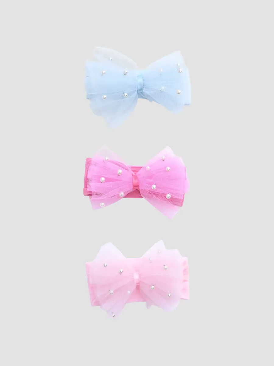 Elastic Tulle Pearl Bow Headband Set by Mimi Tutu