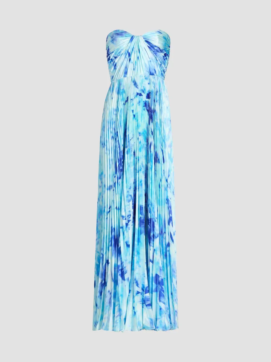 Naomi Abstract Print Satin Strapless Gown