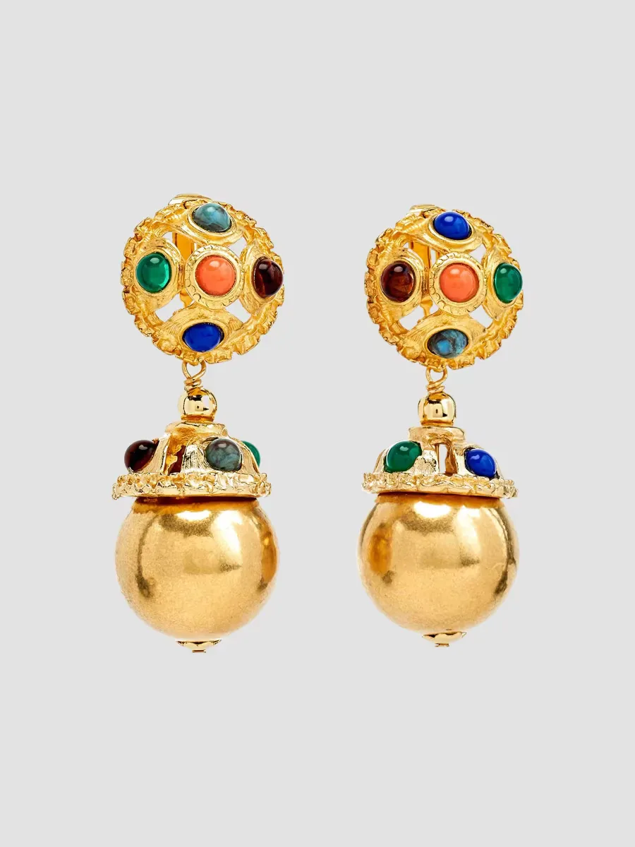 Goldtone & Multi-Stone Cabochon Drop Earrings