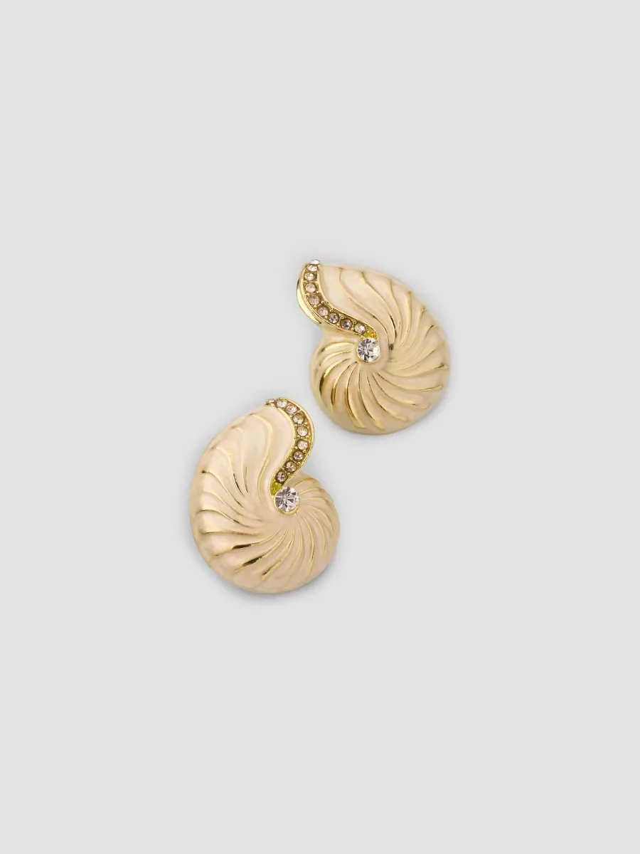 Goldtone, Enamel & Glass Crystal Nautical Shell Stud Earrings
