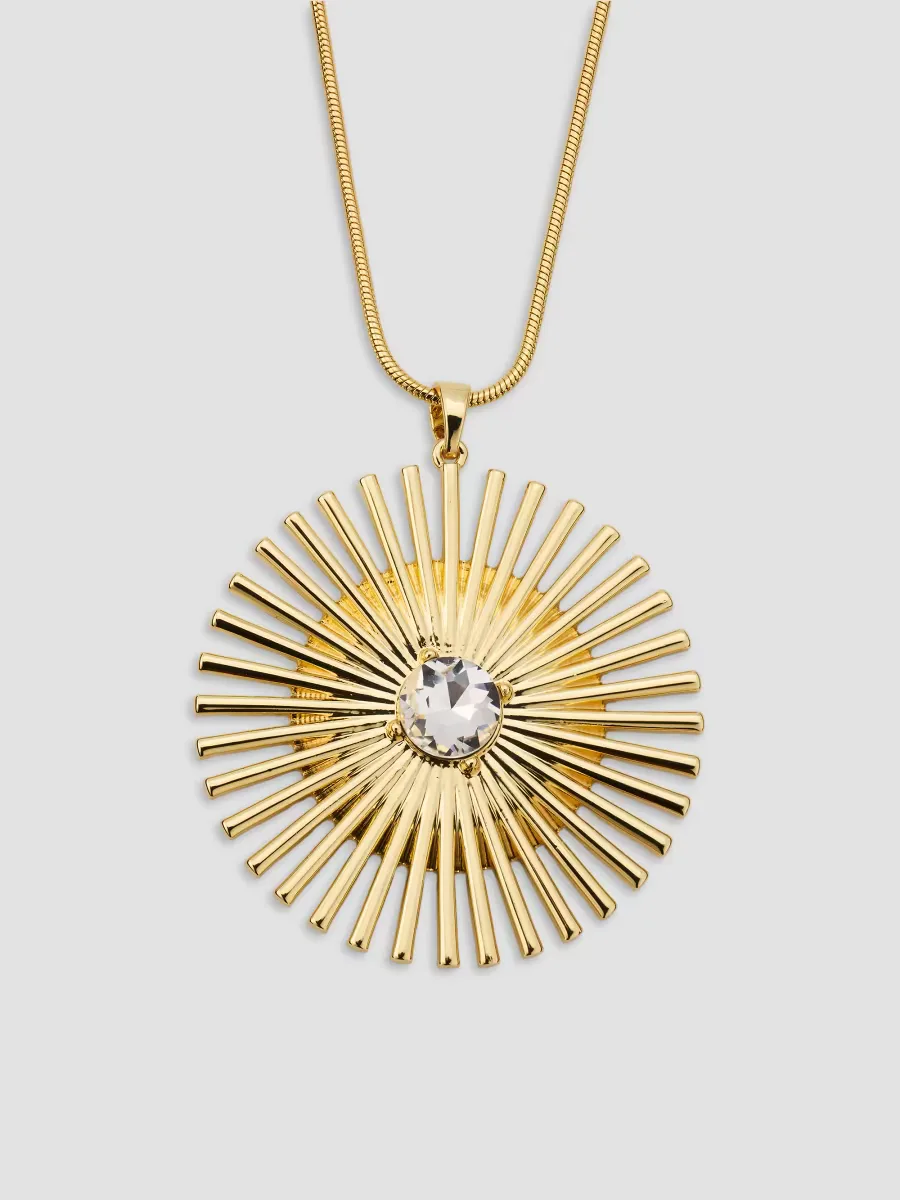 Goldtone & Glass Crystal Sunburst Pendant Necklace by Kenneth Jay Lane