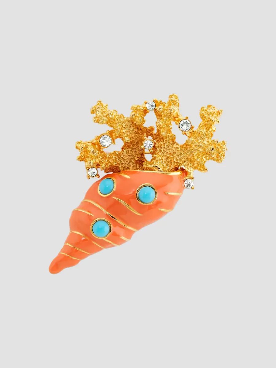 Goldtone & Mixed-Media Shell Brooch by Kenneth Jay Lane