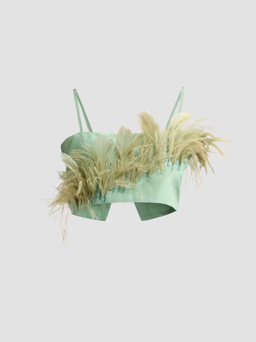 Walton Feather-Trimmed Top by Azeeza