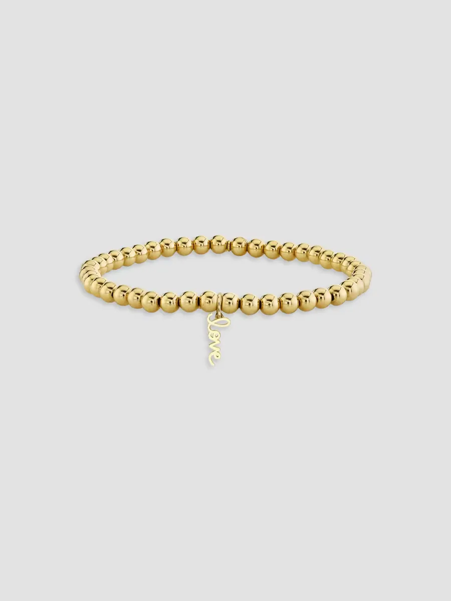 Pure 14K Yellow Gold Love Beaded Stretch Bracelet by Sydney Evan