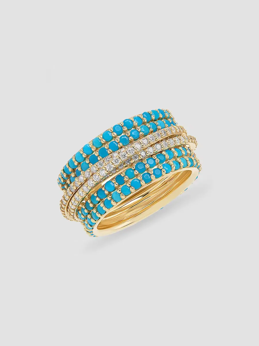 14K Yellow Gold, Turquoise & 1.17 TCW Diamond Spinner Ring by Lana