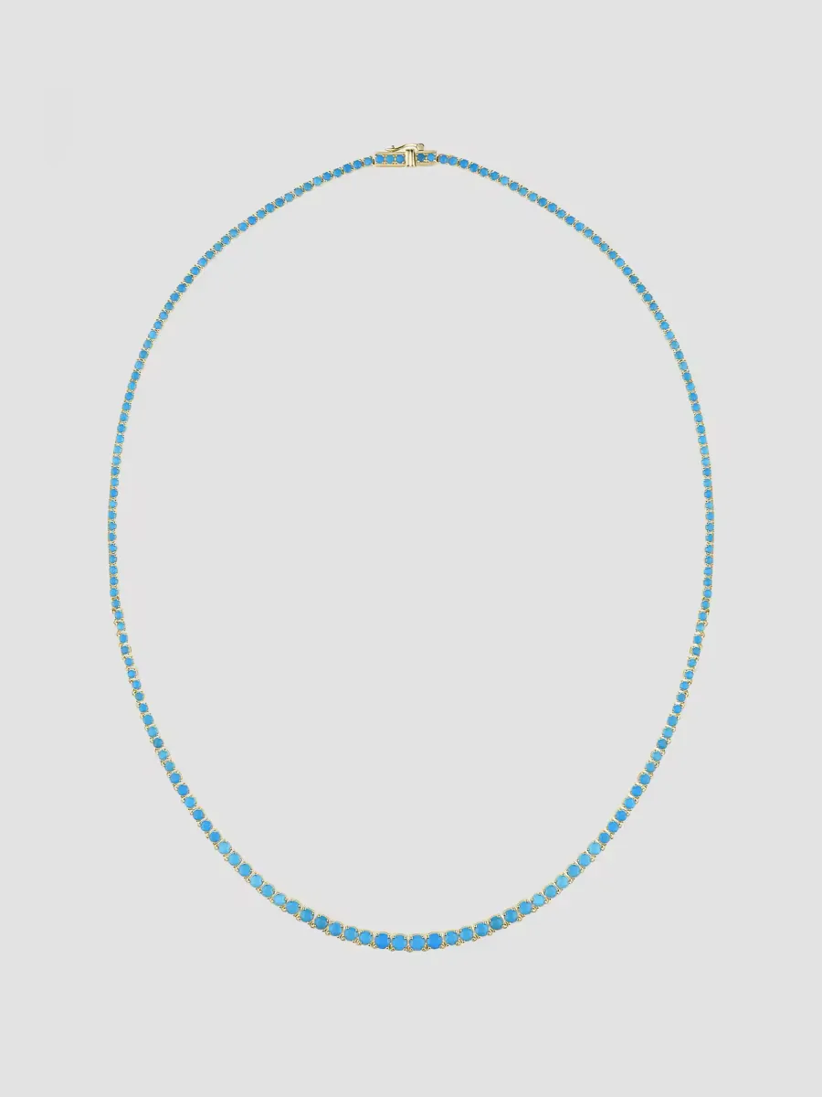 14K Yellow Gold & 5.00 TCW Turquoise Graduating Tennis Necklace 17" by Lana