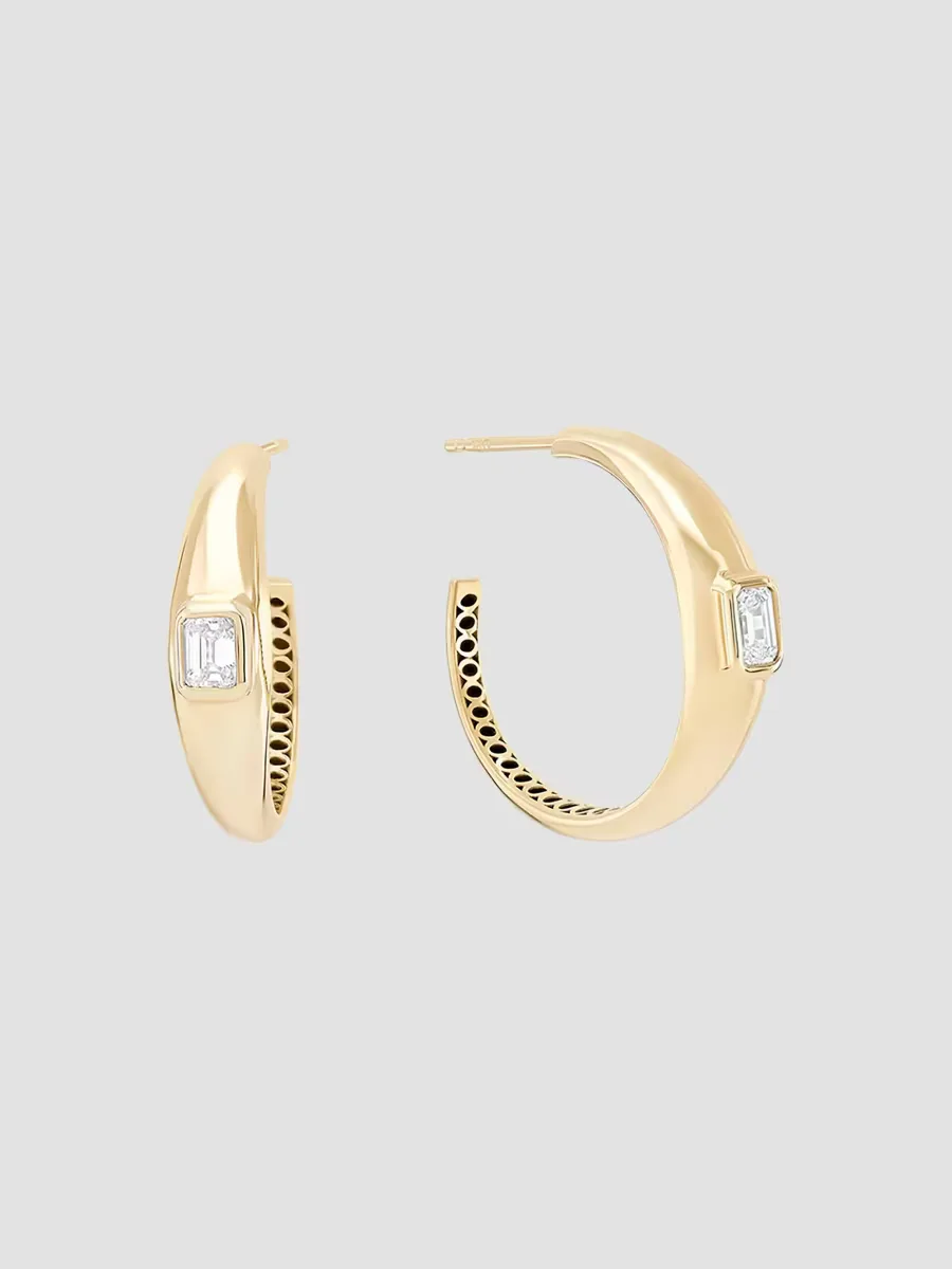 14K Yellow Gold & 0.40 TCW Diamond Curved Hoop Earrings