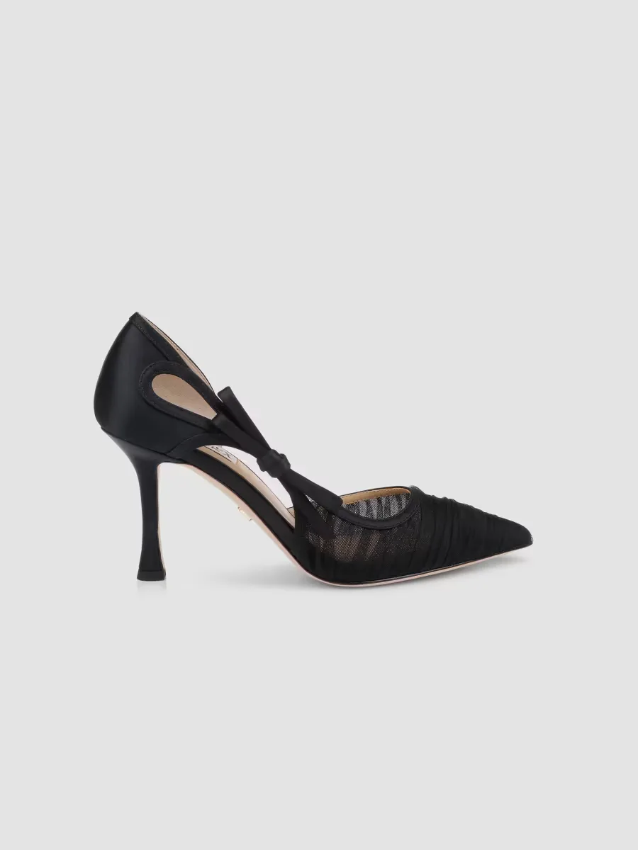 Rayna 85MM Bow-Detail Tulle & Satin D'Orsay Pumps