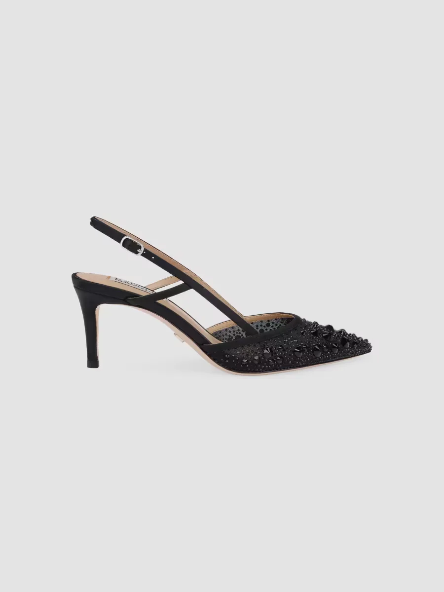 Reem 65MM Crystal-Embellished Mesh & Satin Slingback Pumps by Badgley Mischka