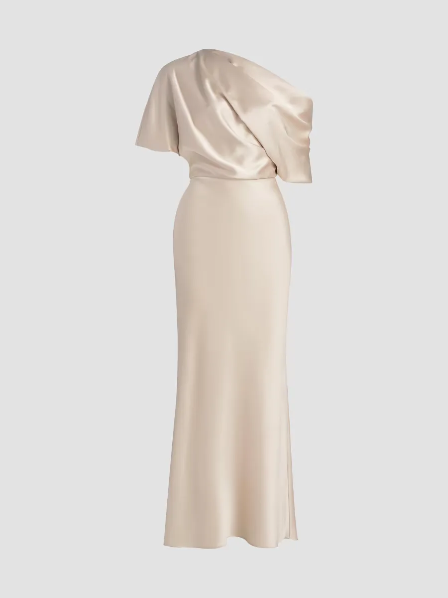 Satin One-Shoulder Gown