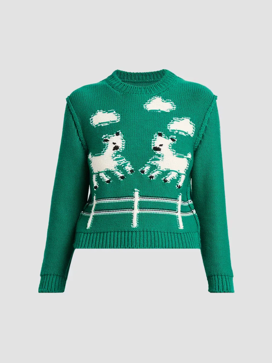 Sheep Jacquard Wool Crewneck Sweater by Moschino