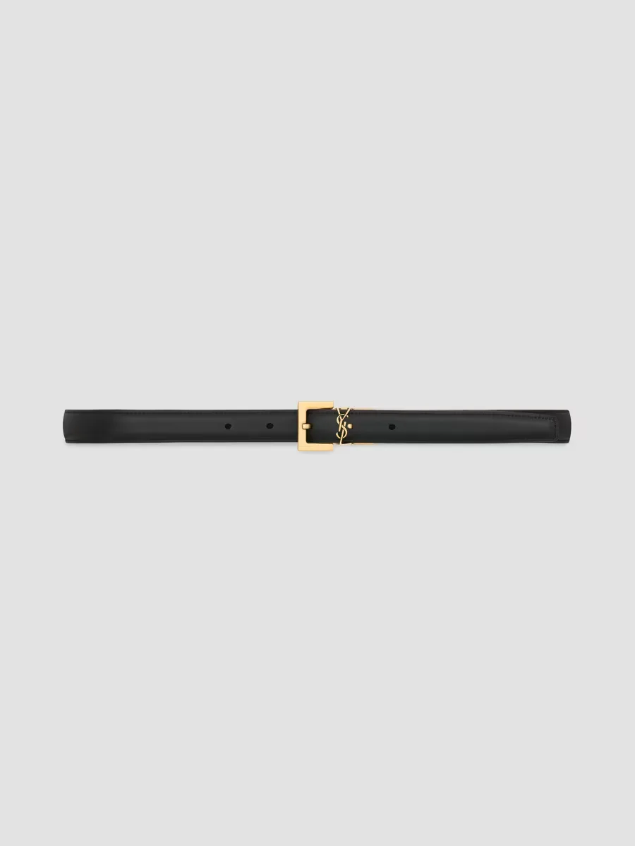 Cassandre Thin Reversible Belt in Smooth Leather by Saint Laurent
