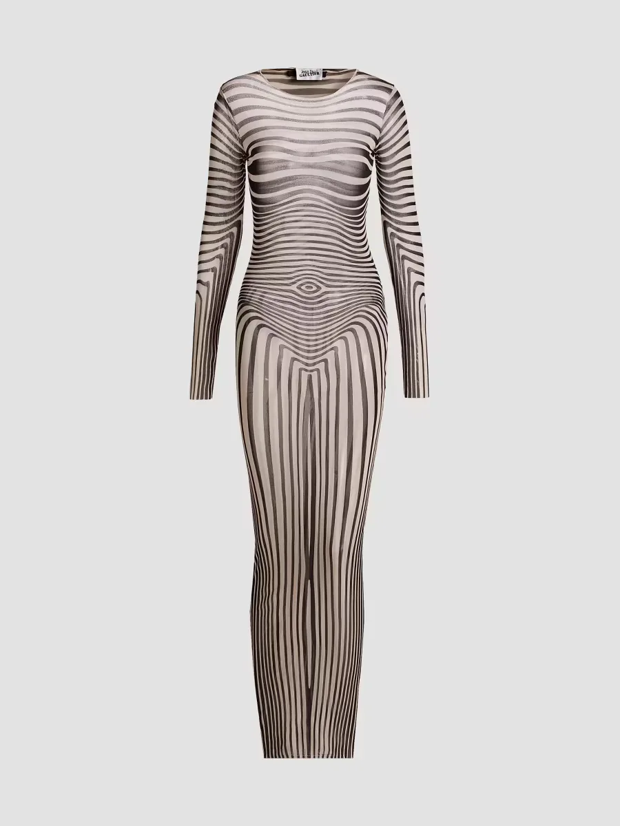 Striped Knit Long Sleeves Maxi Dress by Jean Paul Gaultier