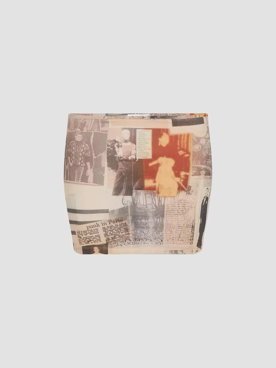 Journal-Print Cotton Jersey Miniskirt by Jean Paul Gaultier